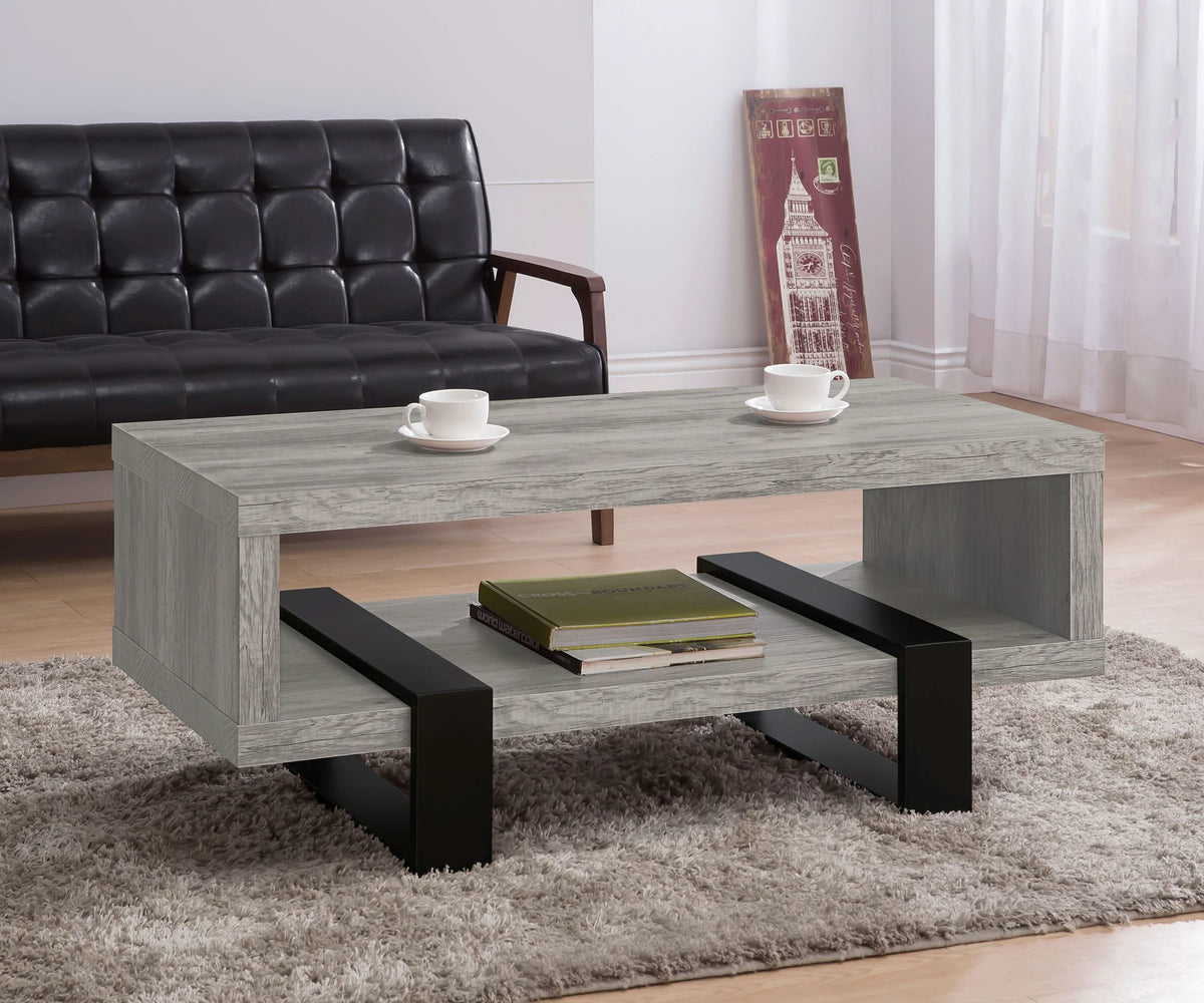 Mesa de centro Dinard de madera de ingeniería, color gris, madera flotante