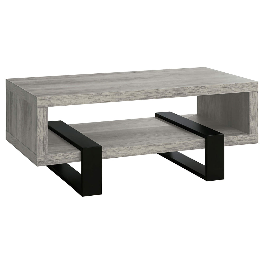 Mesa de centro Dinard de madera de ingeniería, color gris, madera flotante