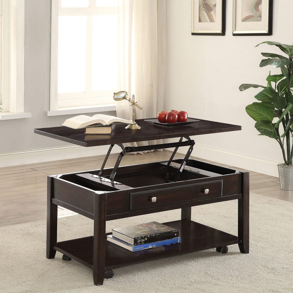 Mesa de centro elevable de madera rectangular Bradford en nogal