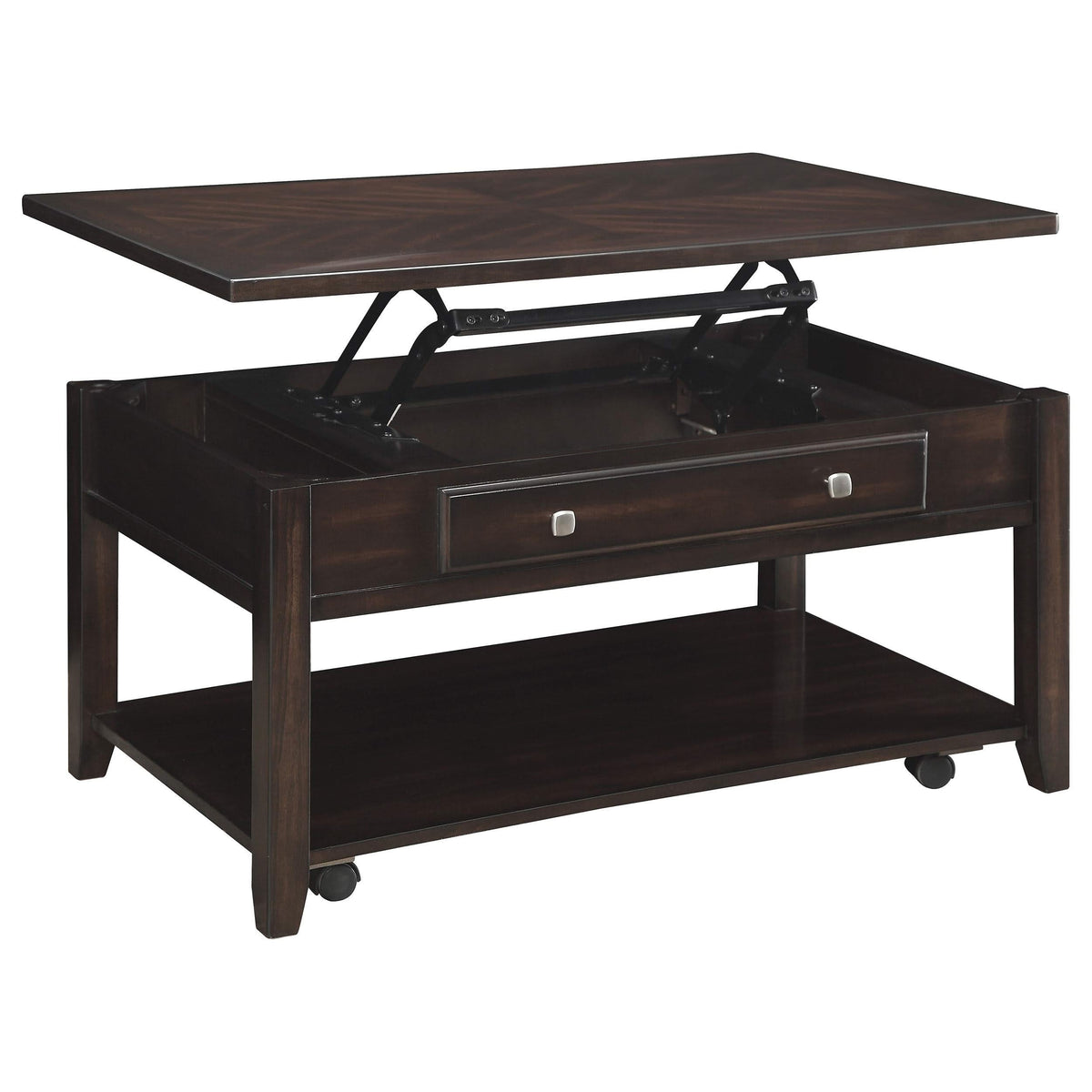 Mesa de centro elevable de madera rectangular Bradford en nogal