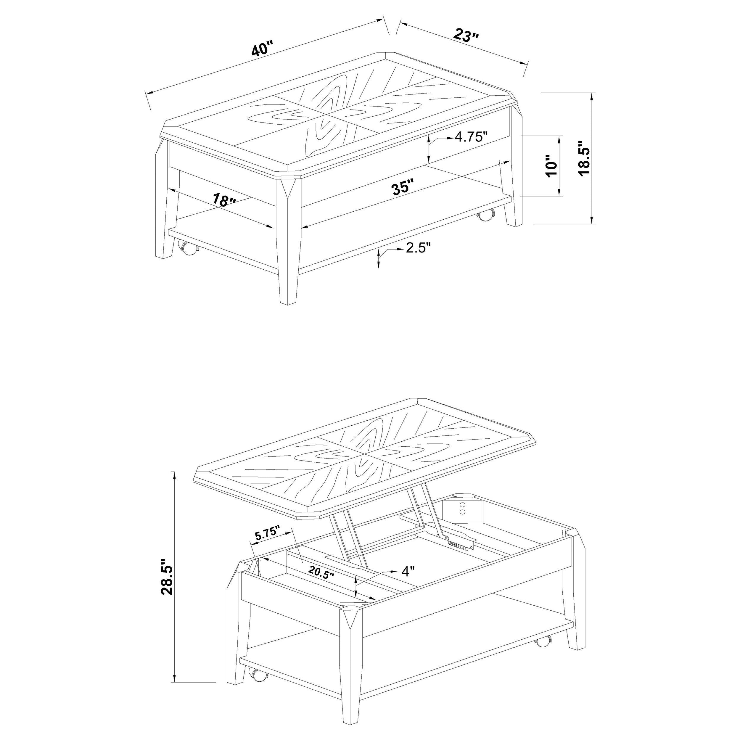 Baylor Rectangular Lift Top Coffee Table with Casters Walnut
