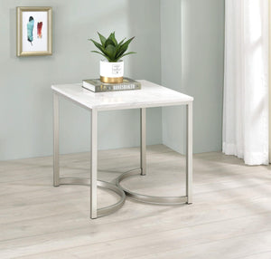 Mesa auxiliar cuadrada Leona de imitación de mármol en níquel satinado