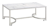 Mesa de centro Leona de imitación mármol con ruedas en níquel satinado