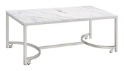Mesa de centro Leona de imitación mármol con ruedas en níquel satinado