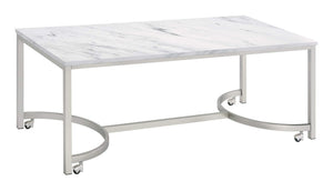 Mesa de centro Leona de imitación mármol con ruedas en níquel satinado