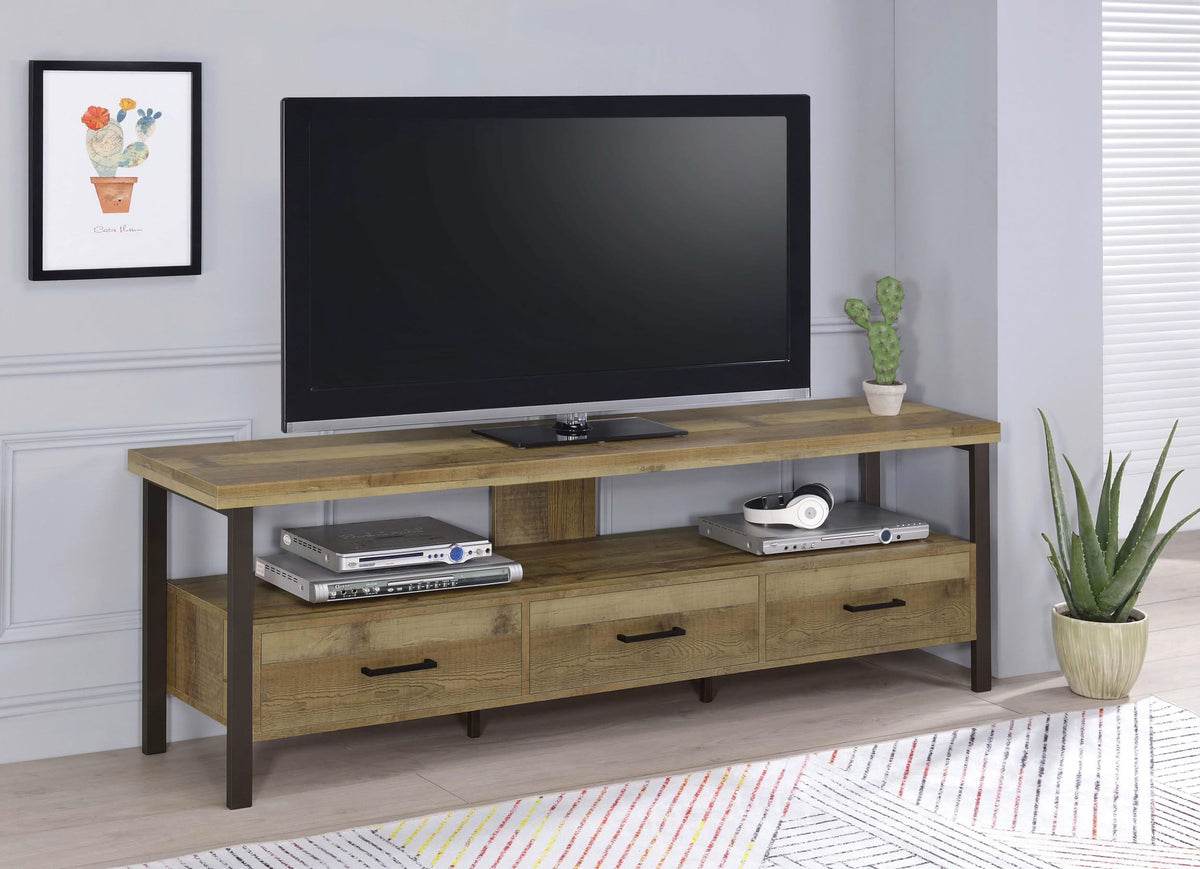 Consola para TV Ruston de 71" con 3 cajones, pino desgastado