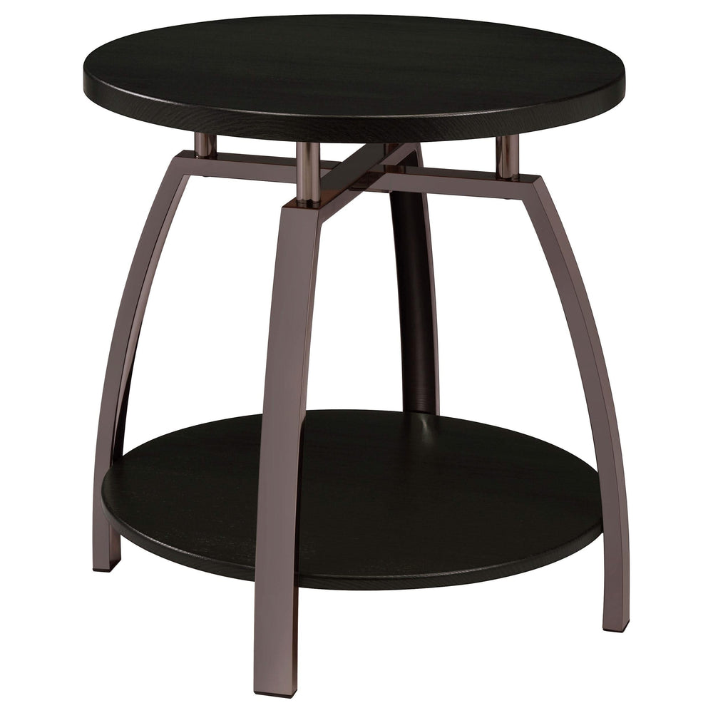 Mesa auxiliar redonda Dacre con tablero de madera de ingeniería, color carbón oscuro