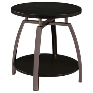 Mesa auxiliar redonda Dacre con tablero de madera de ingeniería, color carbón oscuro