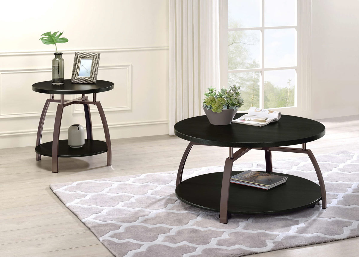 Mesa auxiliar redonda Dacre con tablero de madera de ingeniería, color carbón oscuro