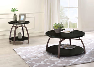 Mesa auxiliar redonda Dacre con tablero de madera de ingeniería, color carbón oscuro