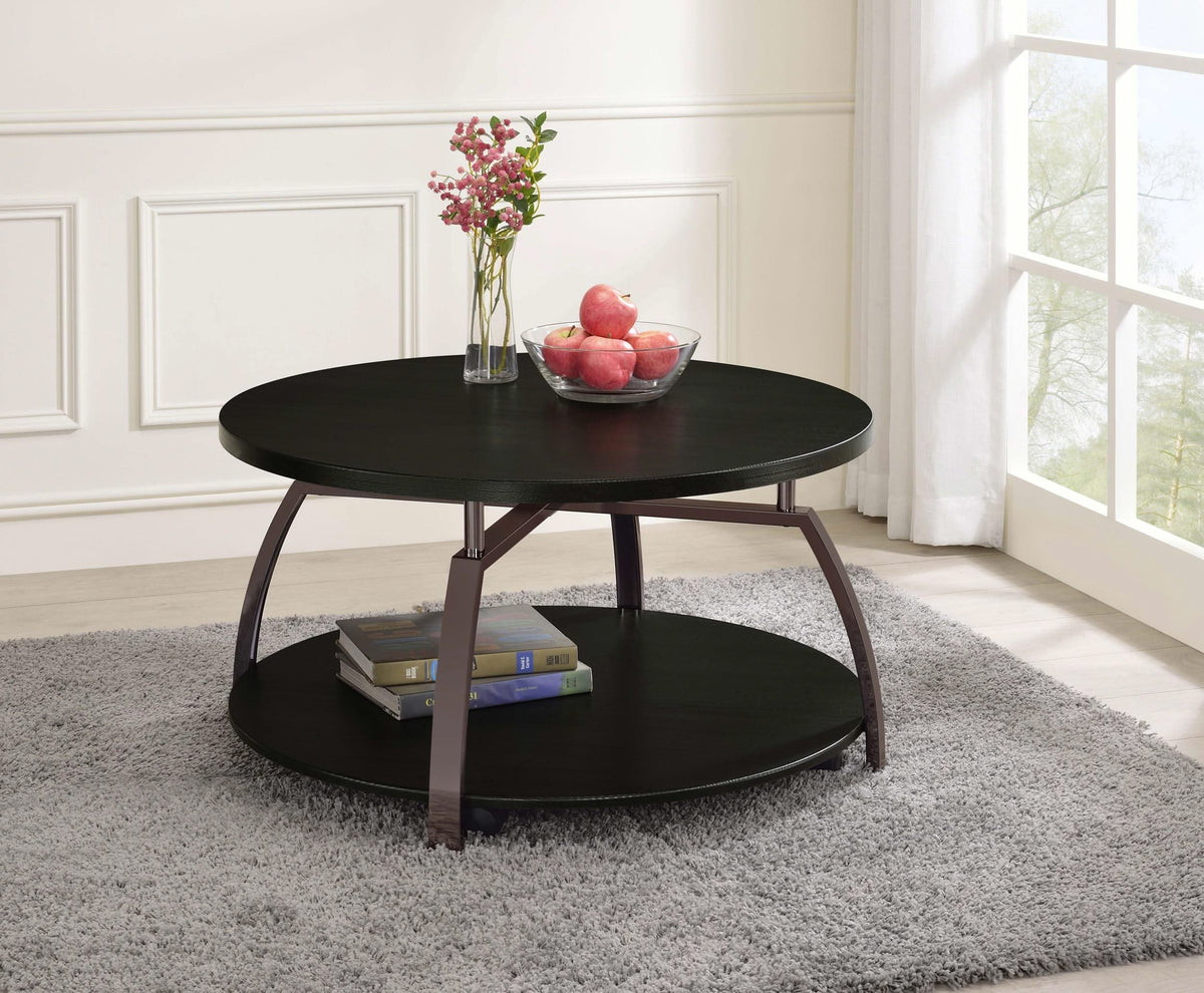 Mesa de centro redonda Dacre con tablero de madera de ingeniería, color carbón oscuro