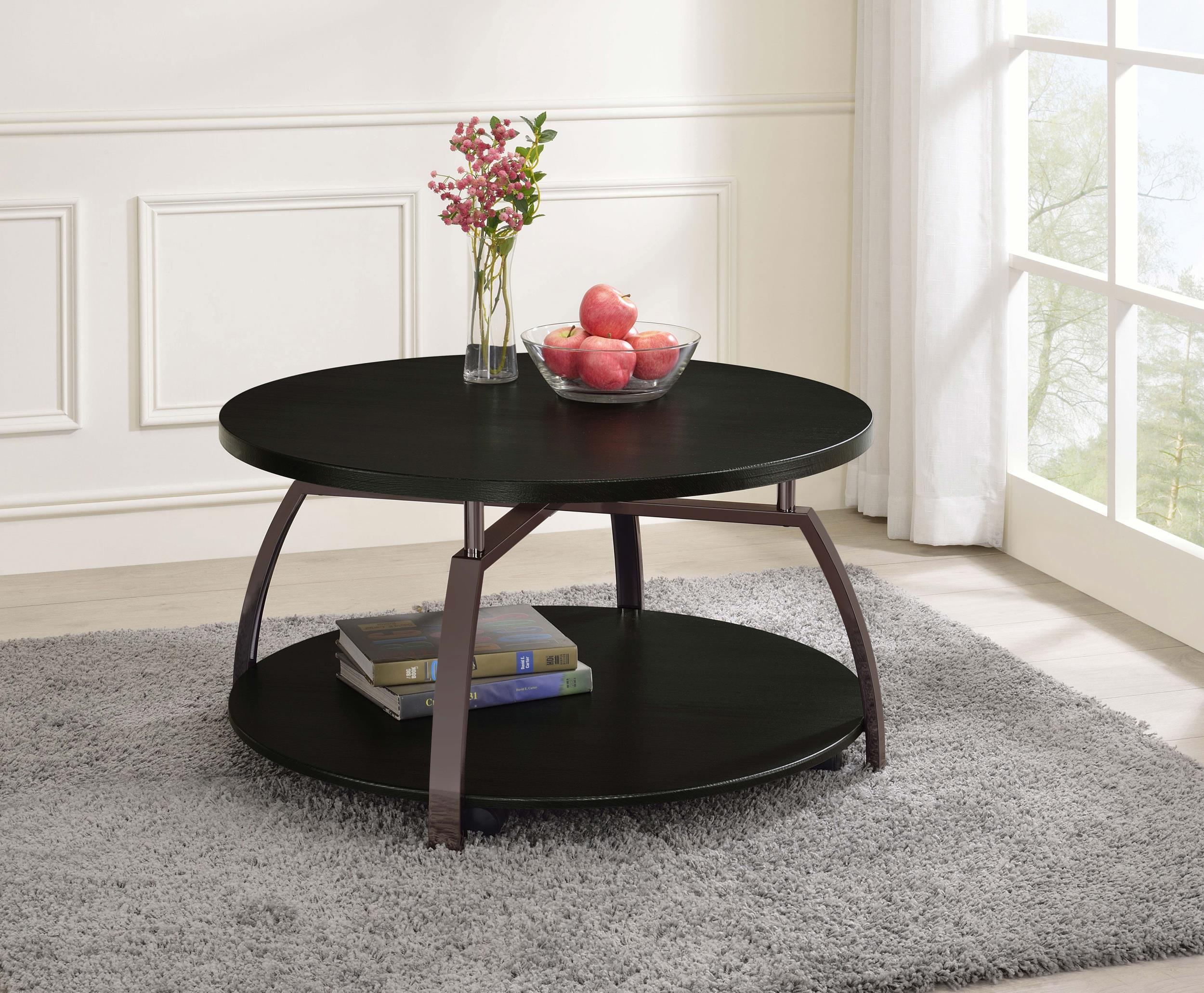 Dacre Round Engineered Wood Top Coffee Table Dark Charcoal