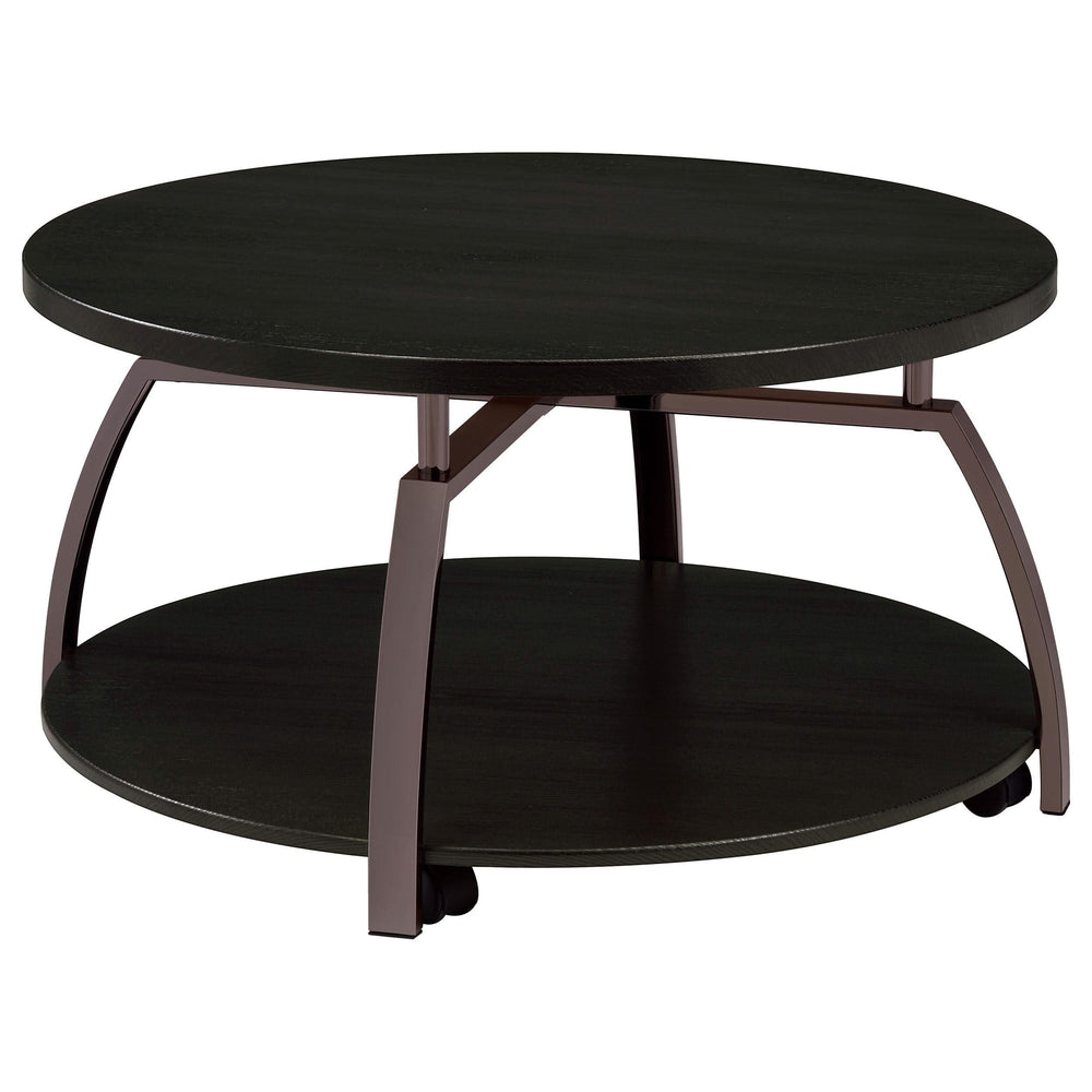 Mesa de centro redonda Dacre con tablero de madera de ingeniería, color carbón oscuro