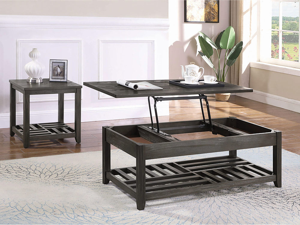 Mesa de centro elevable rectangular de madera Cliffview, color gris