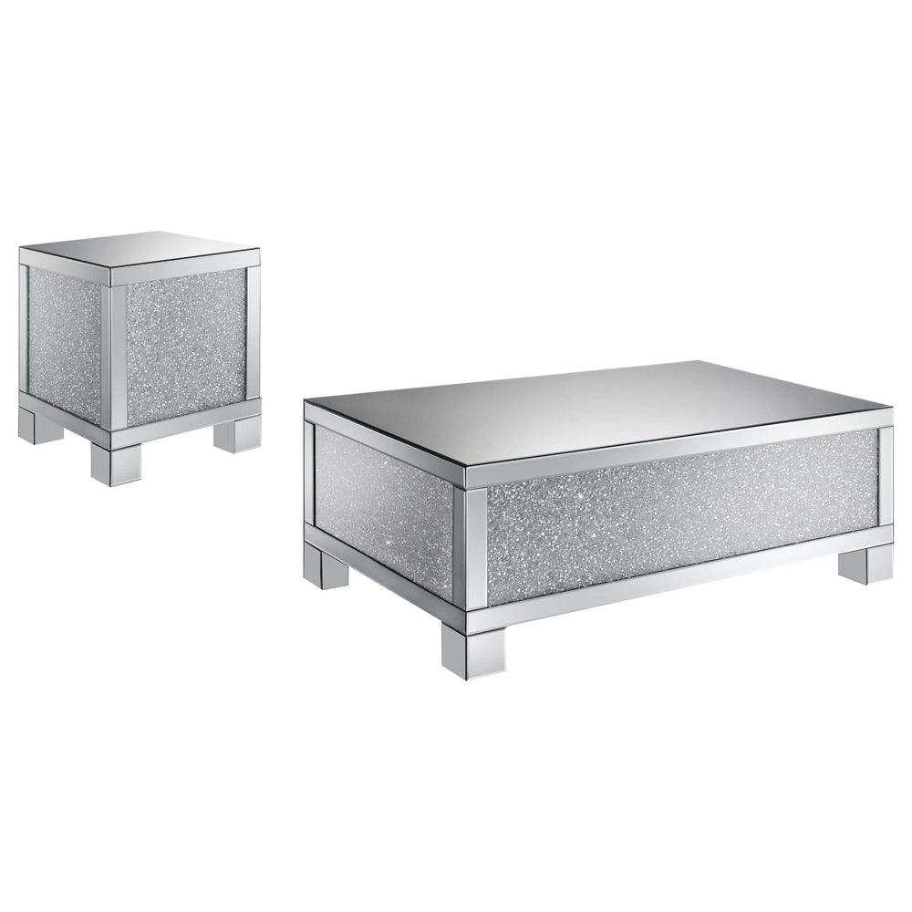 Juego de mesa de centro y auxiliar con espejo Gillian de 2 piezas, color plateado