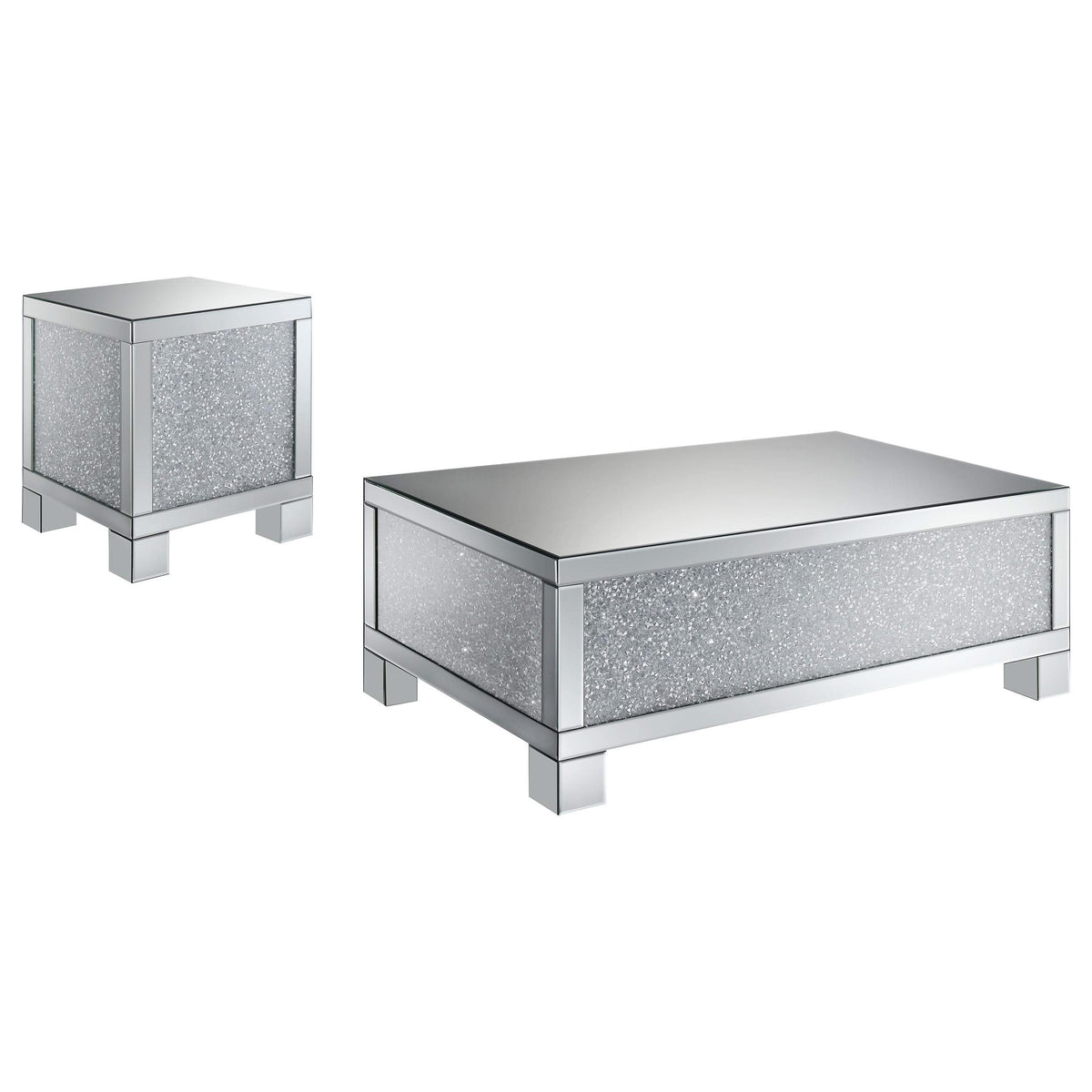 Juego de mesa de centro y auxiliar con espejo Gillian de 2 piezas, color plateado