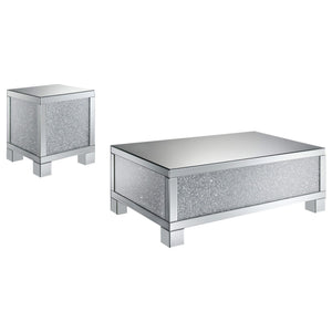 Juego de mesa de centro y auxiliar con espejo Gillian de 2 piezas, color plateado