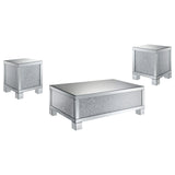 Juego de mesa auxiliar y de centro con espejo Gillian de 3 piezas, color plateado