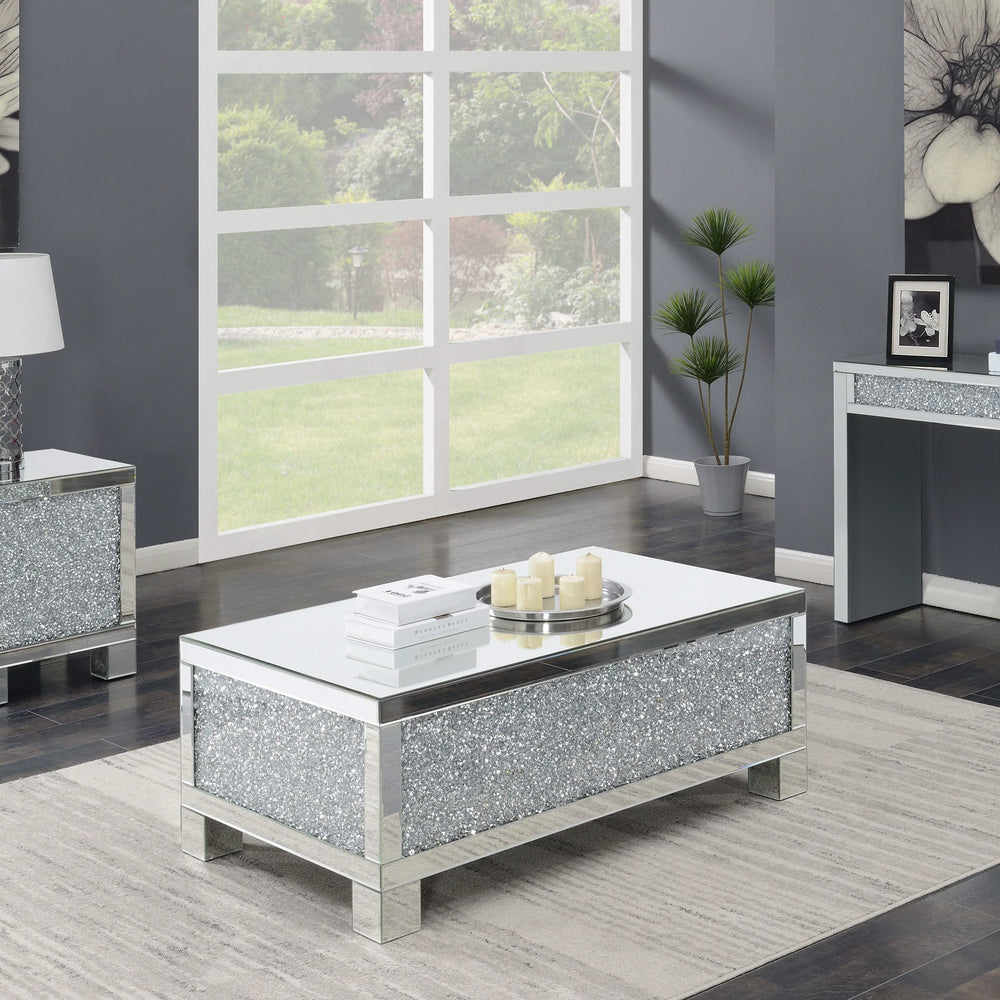 Mesa de centro rectangular de acrílico con espejo Gillian, color plateado