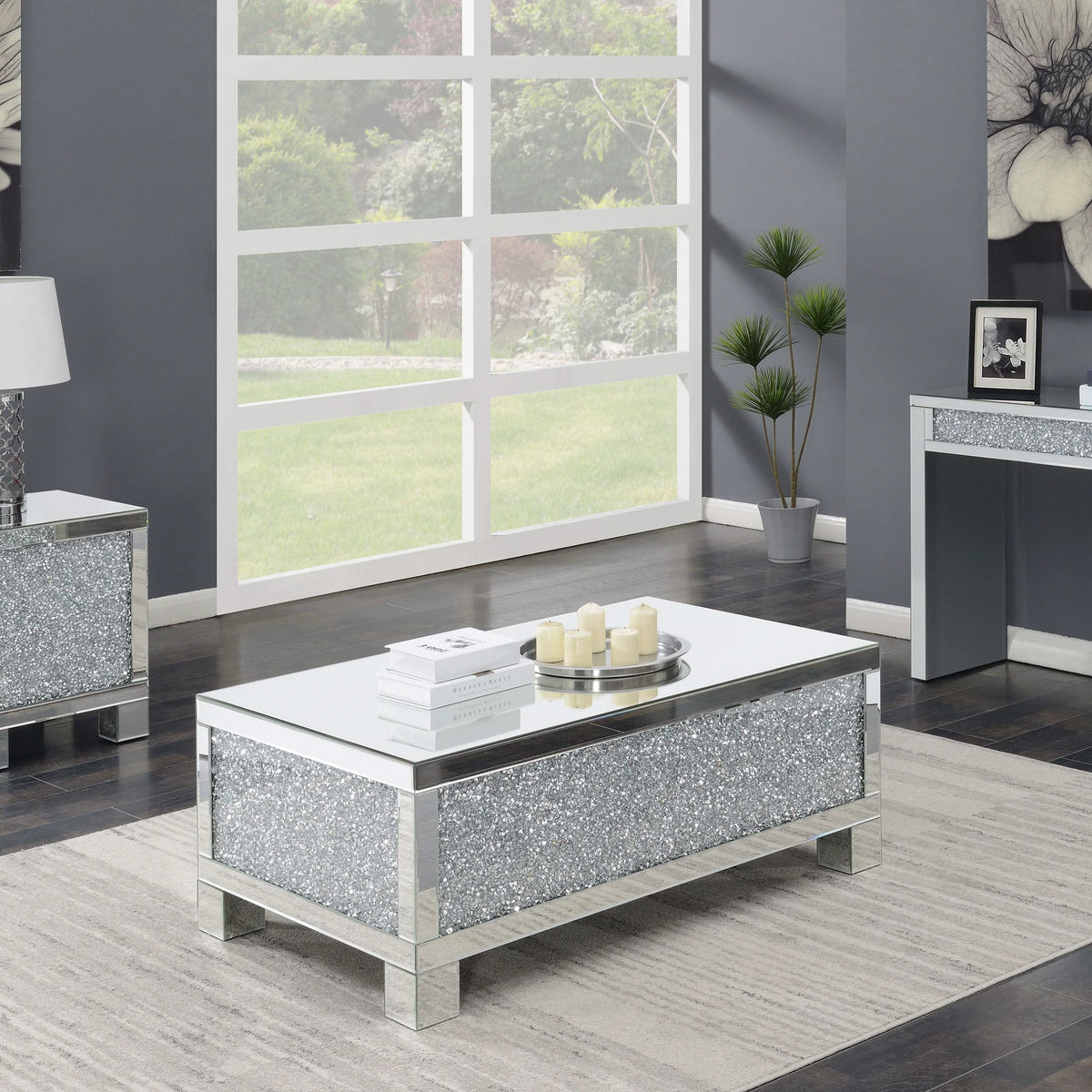 Mesa de centro rectangular de acrílico con espejo Gillian, color plateado