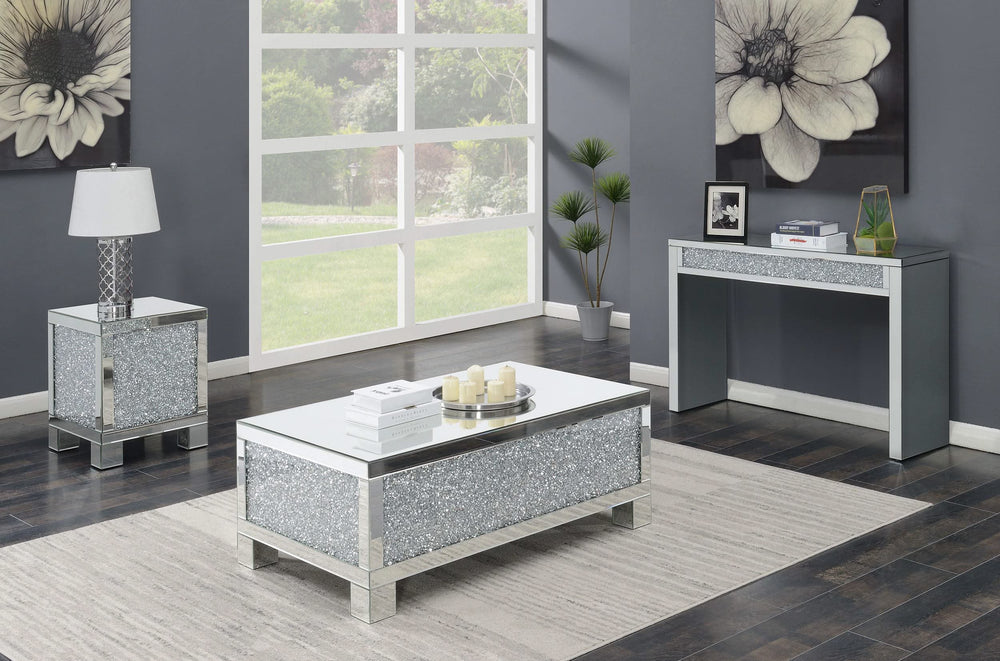 Mesa de centro rectangular de acrílico con espejo Gillian, color plateado