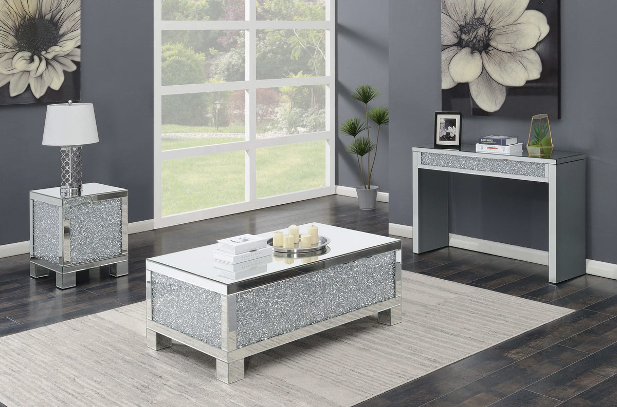 Mesa de centro rectangular de acrílico con espejo Gillian, color plateado