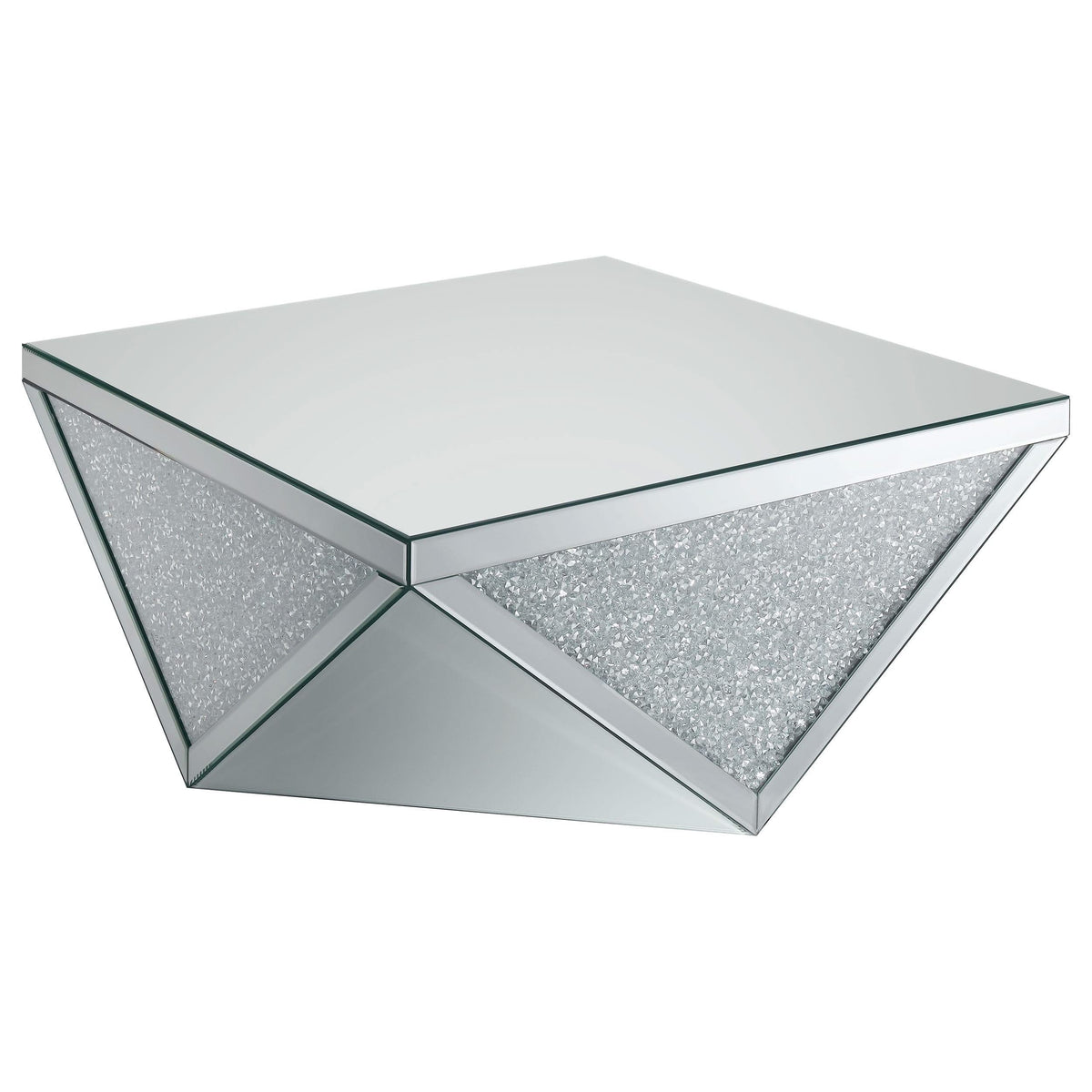 Juego de mesa de centro y auxiliar con espejo de 2 piezas Amore, color plateado