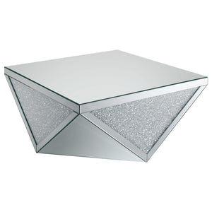Juego de mesa de centro y auxiliar con espejo de 2 piezas Amore, color plateado
