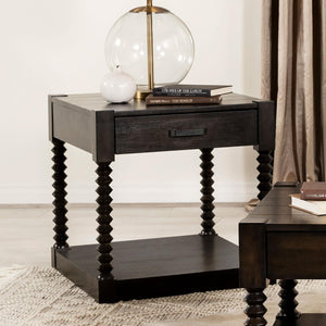 Mesa auxiliar rectangular Meredith con 1 cajón, color café