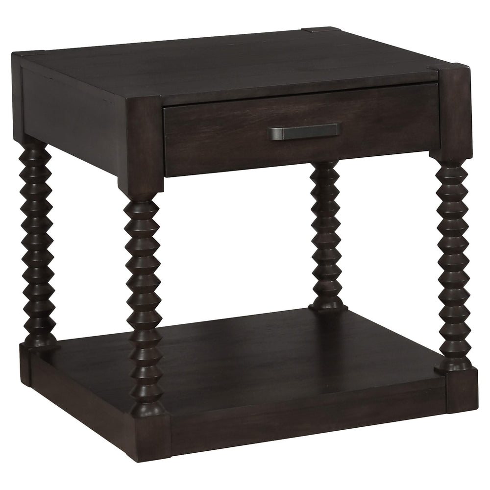 Mesa auxiliar rectangular Meredith con 1 cajón, color café