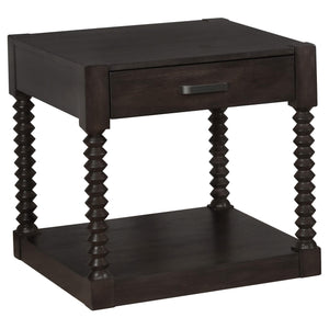 Mesa auxiliar rectangular Meredith con 1 cajón, color café