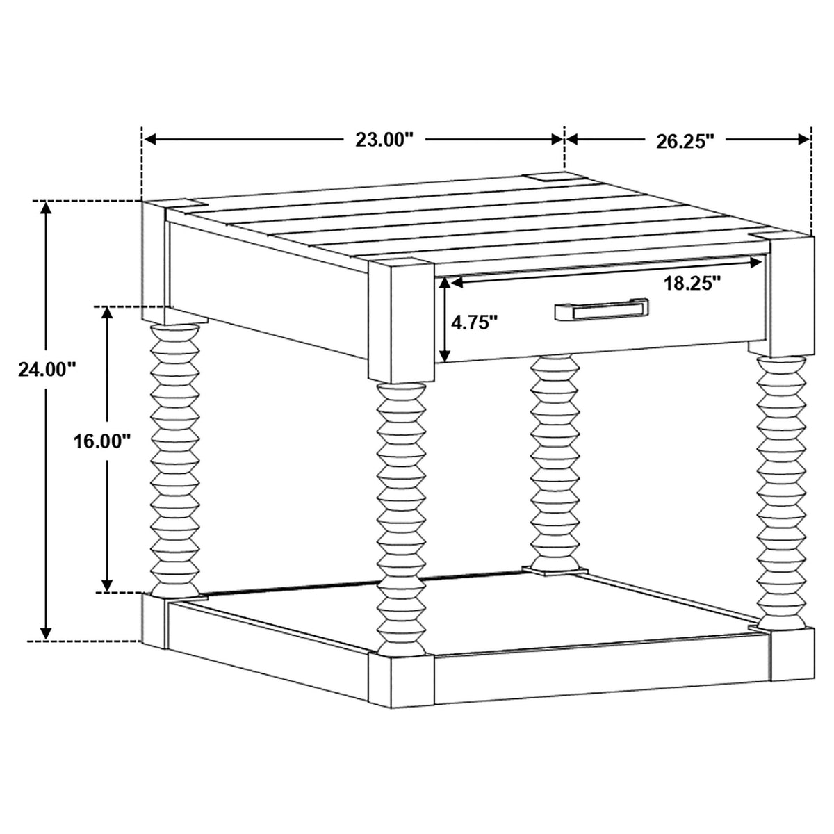 Mesa auxiliar rectangular Meredith con 1 cajón, color café