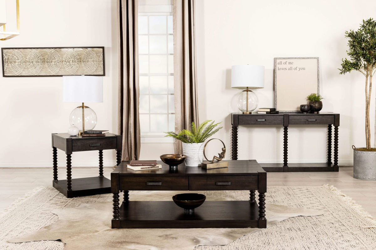 Mesa auxiliar rectangular Meredith con 1 cajón, color café