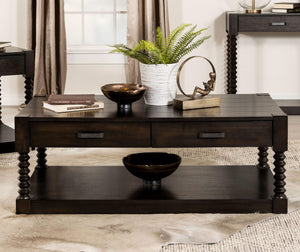 Mesa de centro rectangular Meredith con dos cajones, color grano de café