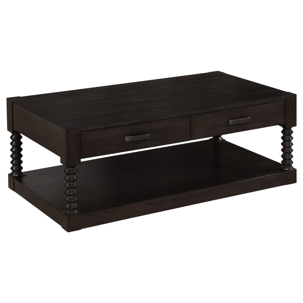 Mesa de centro rectangular Meredith con dos cajones, color grano de café