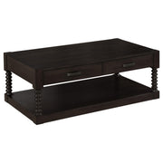 Mesa de centro rectangular Meredith con dos cajones, color grano de café