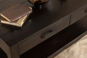 Mesa de centro rectangular Meredith con dos cajones, color grano de café