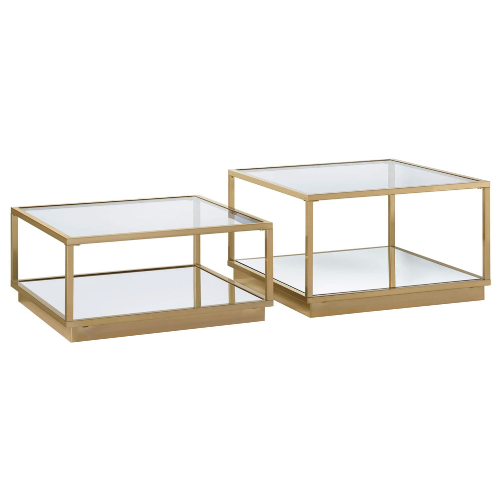 Juego de mesa de centro cuadrada de 2 piezas Renee en latón rosa