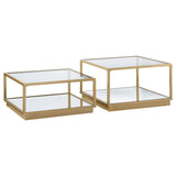 Juego de mesa de centro cuadrada de 2 piezas Renee en latón rosa