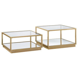 Juego de mesa de centro cuadrada de 2 piezas Renee en latón rosa