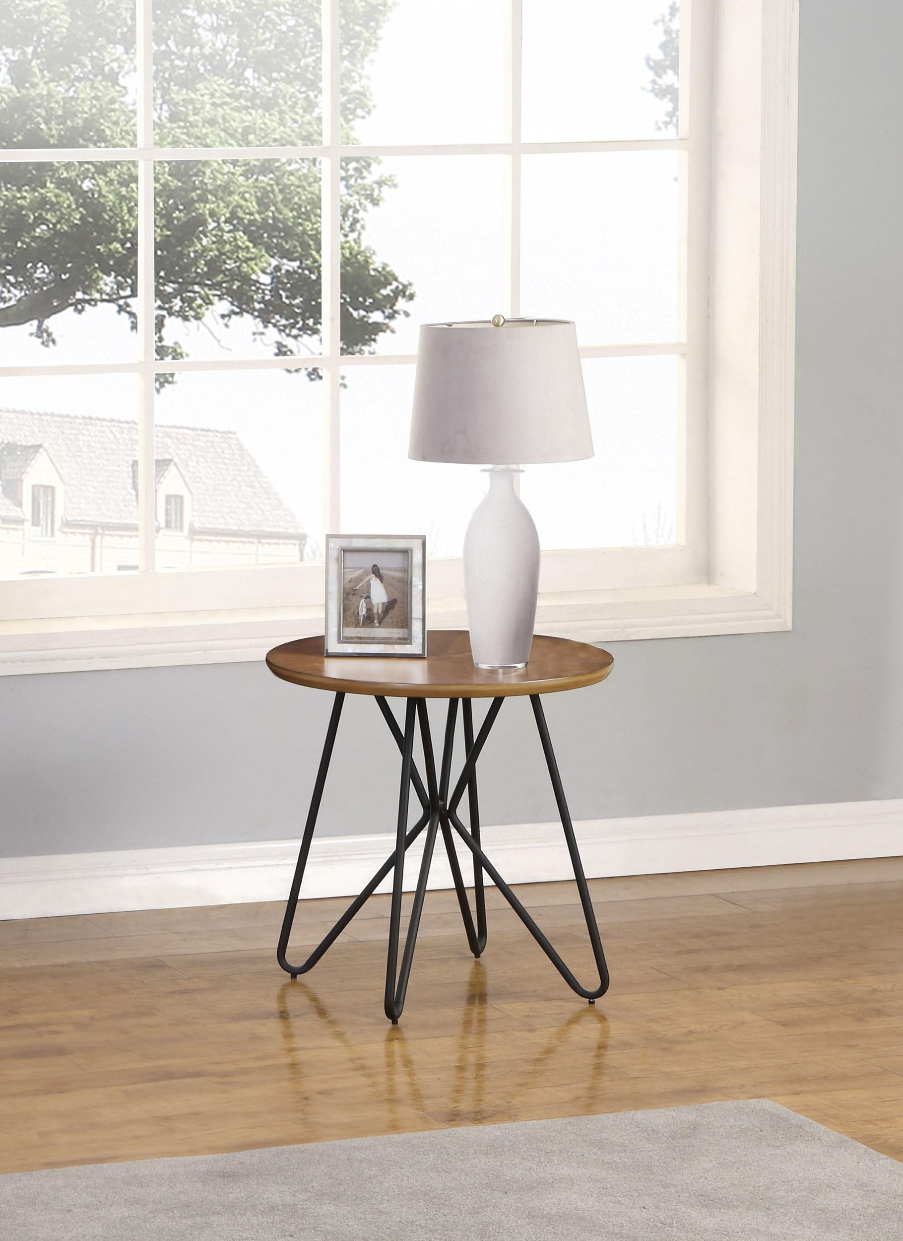 Brinnon Round Wood Top End Table Dark Brown and Black
