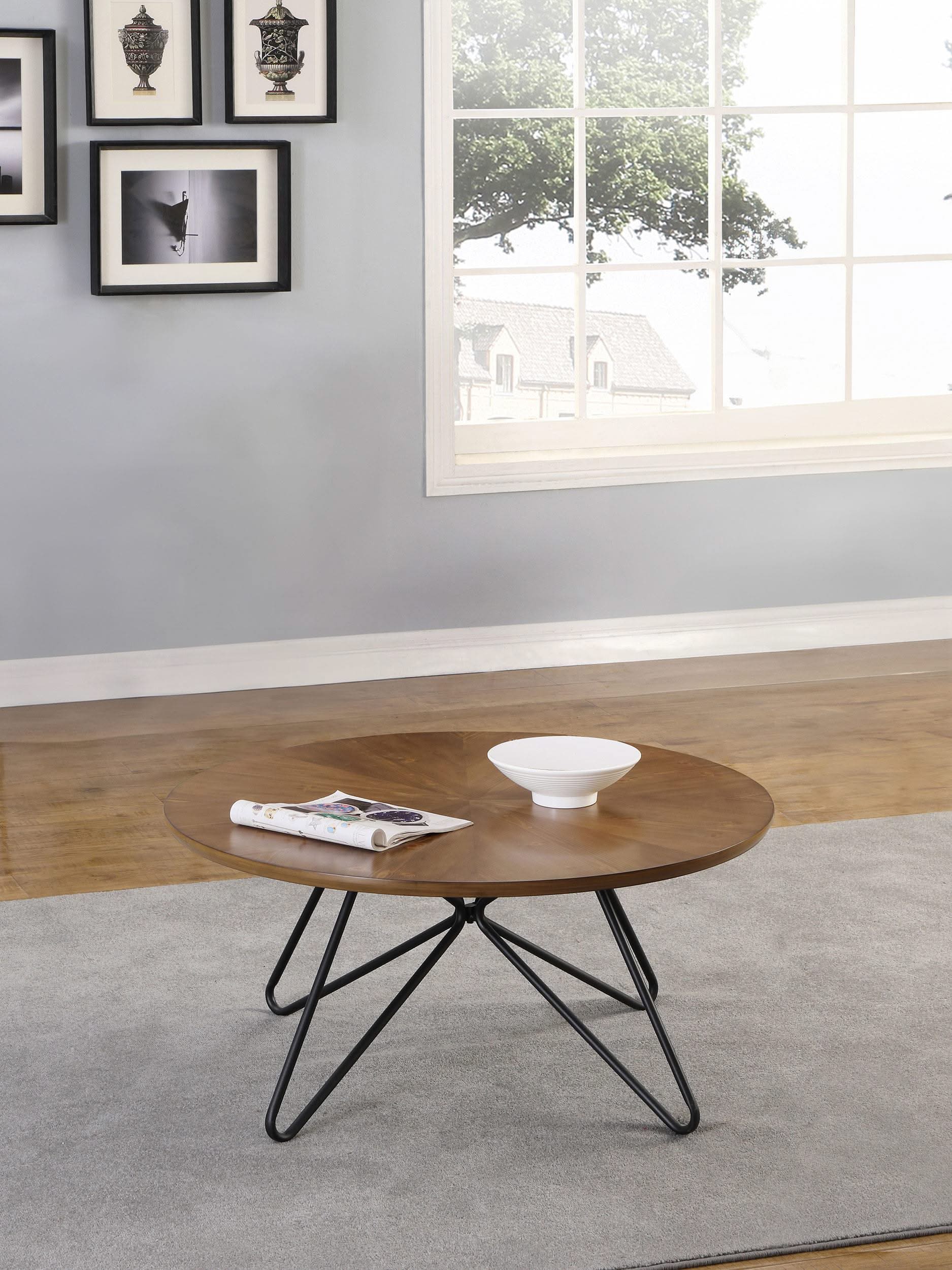 Brinnon Round Wood Top Coffee Table Dark Brown and Black