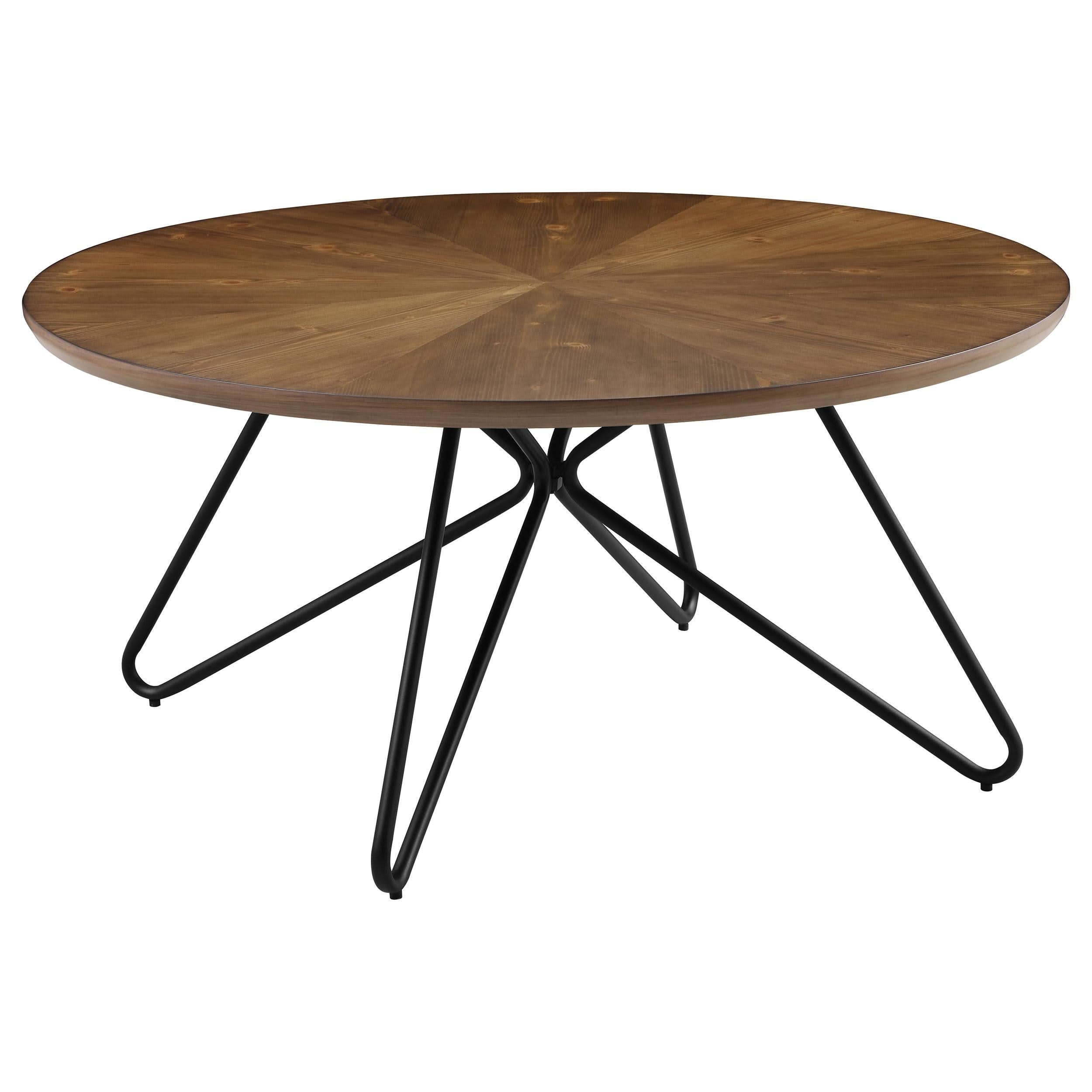 Brinnon Round Wood Top Coffee Table Dark Brown and Black