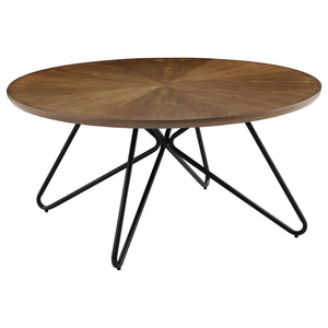 Brinnon Round Wood Top Coffee Table Dark Brown and Black
