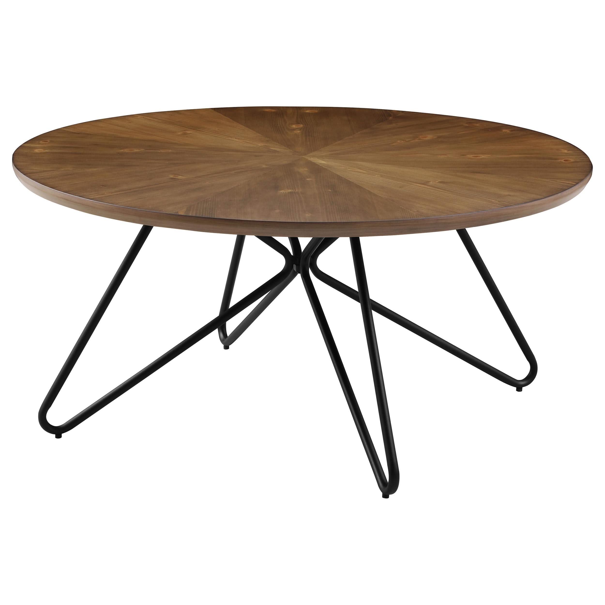 Brinnon Round Wood Top Coffee Table Dark Brown and Black