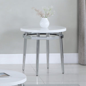 Mesa auxiliar redonda con tapa de mármol Avilla, color blanco