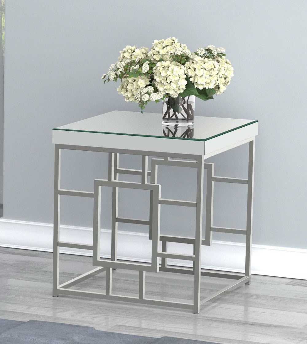 Mesa auxiliar cuadrada con espejo Dafina, cromada