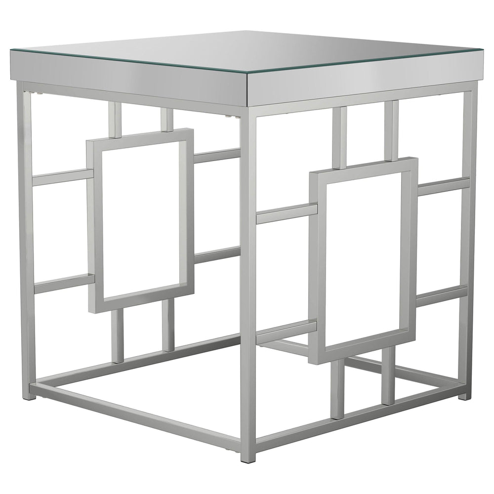 Mesa auxiliar cuadrada con espejo Dafina, cromada