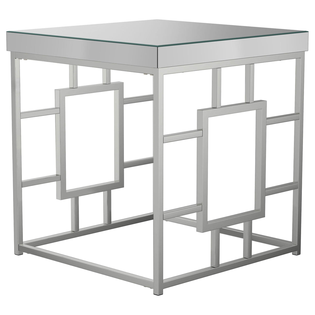 Mesa auxiliar cuadrada con espejo Dafina, cromada