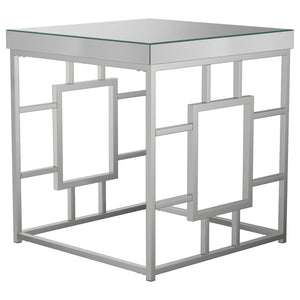 Mesa auxiliar cuadrada con espejo Dafina, cromada